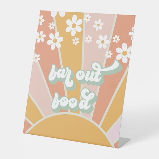 Retro Sunshine Groovy Far Out Food Pedestal Sign Reclamebord Met Voetstuk (Voorkant)