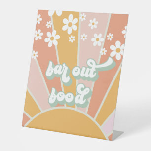 Retro Sunshine Groovy Far Out Voedsel Plaat Reclamebord Met Voetstuk