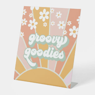 Retro Sunshine Groovy Goodies Food Reclamebord Met Voetstuk