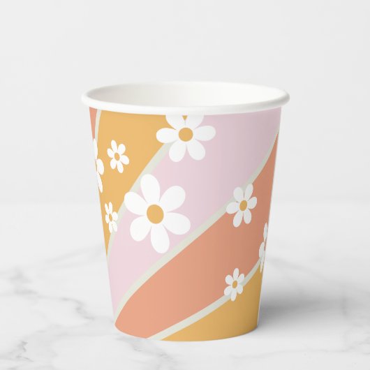 Retro Sunshine Groovy One Daisy Birthday Paper Cup Papieren Bekers (Achterkant)