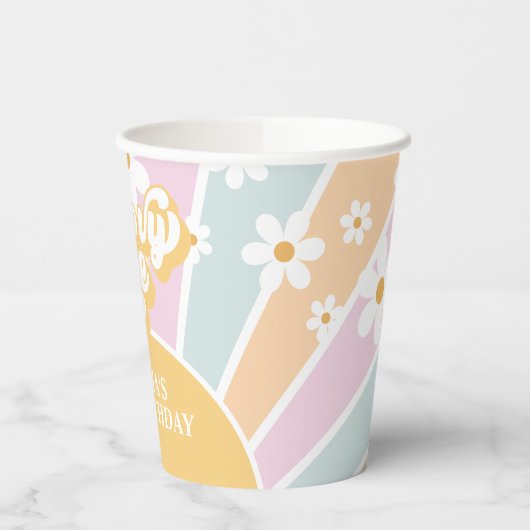 Retro Sunshine Groovy One pastel Daisy Birthday Pa Papieren Bekers (Links)