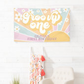 Retro Sunshine Groovy One pastel Daisy Birthday Spandoek (Insitu)