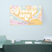 Retro Sunshine Groovy One pastel Daisy Birthday Spandoek (Beurs)