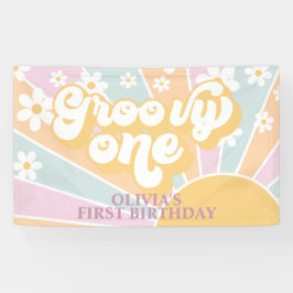 Retro Sunshine Groovy One pastel Daisy Birthday Spandoek