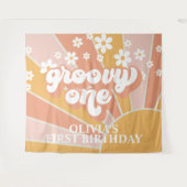 Retro Sunshine Groovy op een dag van de geboorte B Wandkleed (Voorkant (horizontaal))