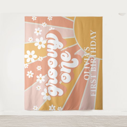 Retro Sunshine Groovy op een dag van de geboorte B Wandkleed (Voorkant)