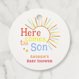 Retro Sunshine hier komt het Son Baby shower Bedankjes Labels