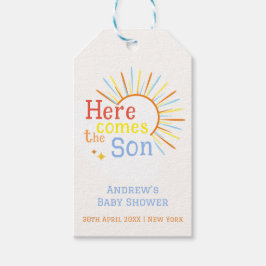 Retro Sunshine hier komt het Son Baby shower Cadeaulabel