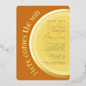 Retro Sunshine Hier komt het Son Baby shower Folie Uitnodiging (Voorkant)