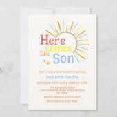 Retro Sunshine hier komt het Son Baby shower Kaart (Voorkant)