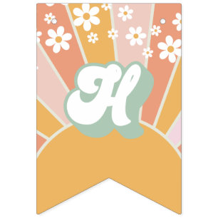 Retro Sunshine madelief boho bloemige verjaardagsb Vlaggetjes