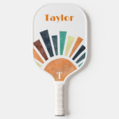 Retro Sunshine Oranje White Green Modern Monogram Pickleball Paddle (Voorkant)