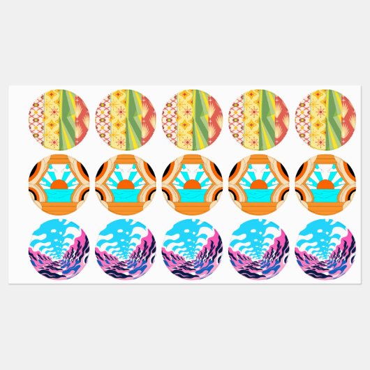 Retro Sunshine Patterns – Bold Colorful  Labels (Vel)