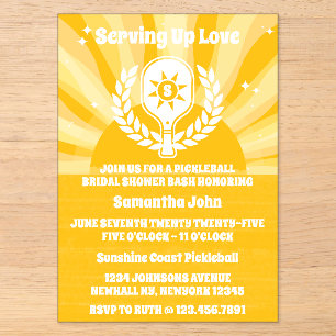 Retro Sunshine Pickleball Bruidsfeest Acryl Uitnodigingen