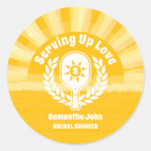 Retro Sunshine Pickleball Bruiloft Feest Ronde Sticker (Voorkant)