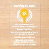 Retro Sunshine Pickleball Vrijgezellenfeest Acryl Uitnodigingen (Voorkant)
