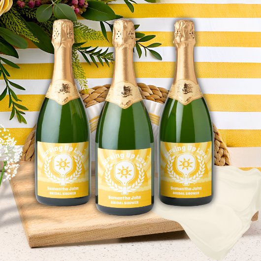 Retro Sunshine Pickleball Vrijgezellenfeest Sparkling Wijnetiket