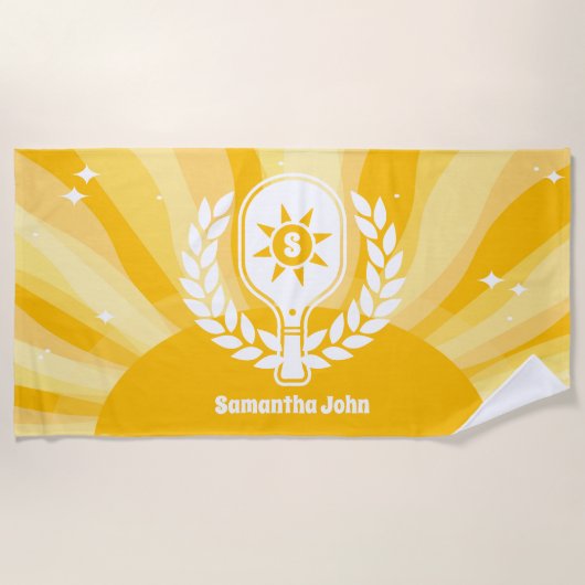 Retro Sunshine Pickleball Vrijgezellenfeest Strandlaken (Voorkant)