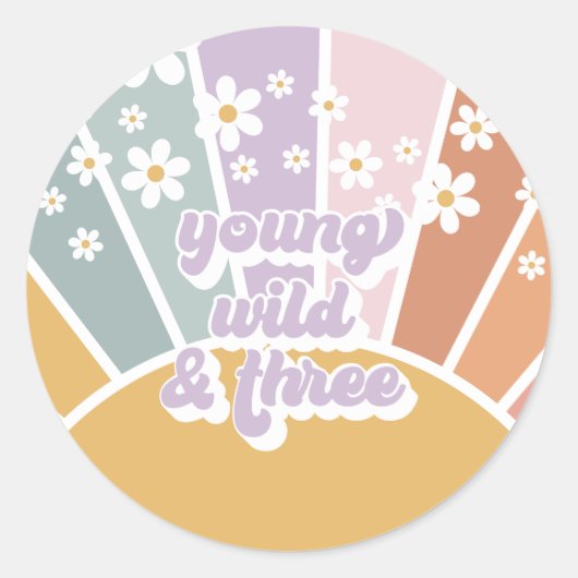 Retro Sunshine Rainbow Daisy 3rd Birthday Ronde Sticker (Voorkant)