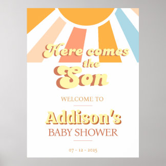 Retro Sunshine Sun Baby shower welkom poster