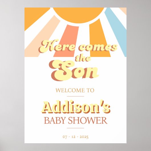 Retro Sunshine Sun Baby shower welkom poster (Voorkant)