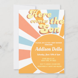Retro Sunshine Sun Theme Boy Baby shower Kaart
