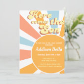 Retro Sunshine Sun Theme Boy Baby shower Kaart (Staand voorkant)