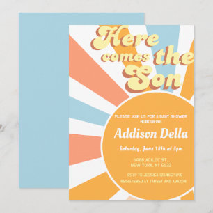 Retro Sunshine Sun Theme Boy Baby shower Kaart