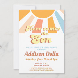 Retro Sunshine Sun Theme Boy Baby shower Kaart