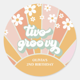 Retro Sunshine Twee Groovy Daisy Verjaardag Ronde Sticker