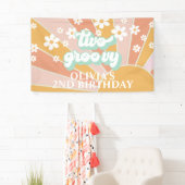 Retro Sunshine Twee Groovy Daisy Verjaardag Spandoek (Insitu)