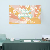 Retro Sunshine Twee Groovy Daisy Verjaardag Spandoek (Beurs)
