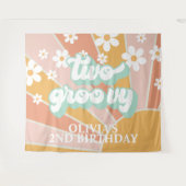 Retro Sunshine Twee Groovy Daisy Verjaardagsbanner Wandkleed (Voorkant (horizontaal))