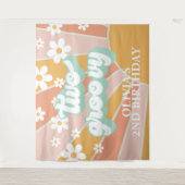 Retro Sunshine Twee Groovy Daisy Verjaardagsbanner Wandkleed (Voorkant)