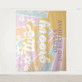 Retro Sunshine Twee Groovy Pastel Madelief Verjaar Wandkleed (Voorkant)