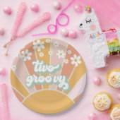 Retro Sunshine Two Groovy Daisy Birthday Papieren Bordje (Feest)