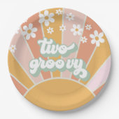 Retro Sunshine Two Groovy Daisy Birthday Papieren Bordje (Voorkant)