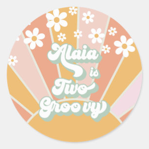 Retro Sunshine Two Groovy Daisy Birthday Ronde Sticker