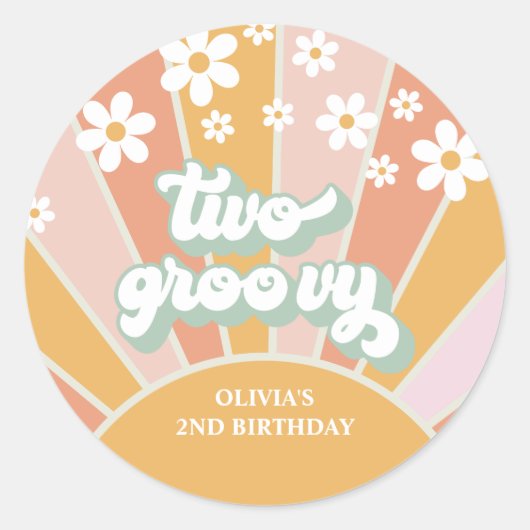 Retro Sunshine Two Groovy Daisy Birthday Ronde Sticker (Voorkant)