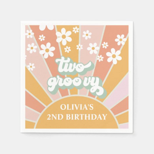 Retro Sunshine Two Groovy Daisy Birthday Servet (Voorkant)