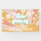Retro Sunshine Two Groovy Daisy Birthday Spandoek (Horizontaal)