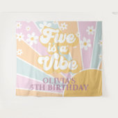 Retro Sunshine Two Groovy Pastel Daisy Birthday Ba Wandkleed (Voorkant (horizontaal))