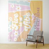 Retro Sunshine Two Groovy Pastel Daisy Birthday Ba Wandkleed (In situ)