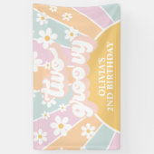 Retro Sunshine Two Groovy Pastel Daisy Birthday Spandoek (Verticaal)