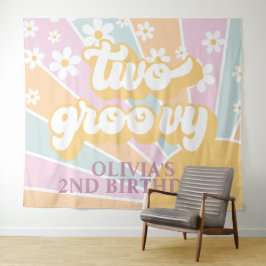 Retro Sunshine Two Groovy Pastel Daisy Verjaardag  Wandkleed