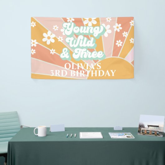 Retro Sunshine Young Wild Three Daisy Birthday Spandoek (Beurs)