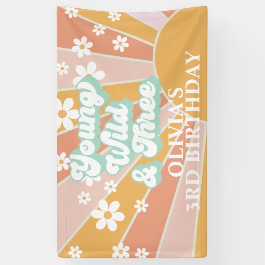 Retro Sunshine Young Wild Three Daisy Birthday Spandoek (Verticaal)