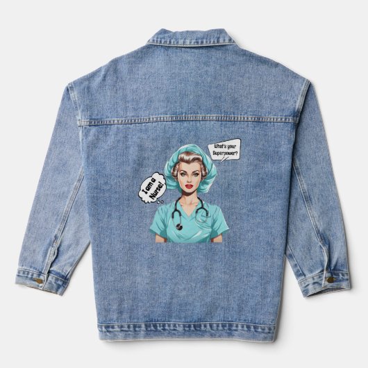 Retro  Super Hero Verpleegster Denim Jas Denim Jacket (Achterkant)