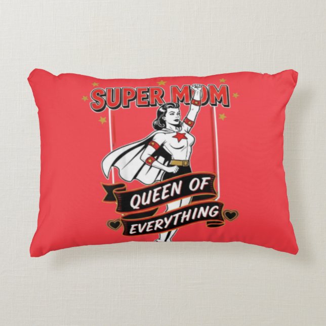 Retro Super Mom Queen of Everything Art Tee Accent Kussen (Voorkant)