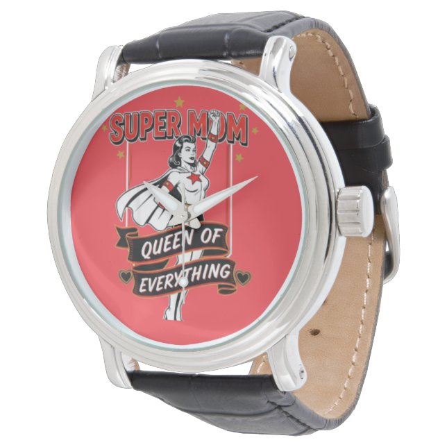 Retro Super Mom Queen of Everything Art Tee Horloge (Gekanteld)